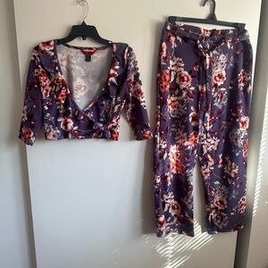 Hot Kiss Dark Purple Floral Women's Pantsuit